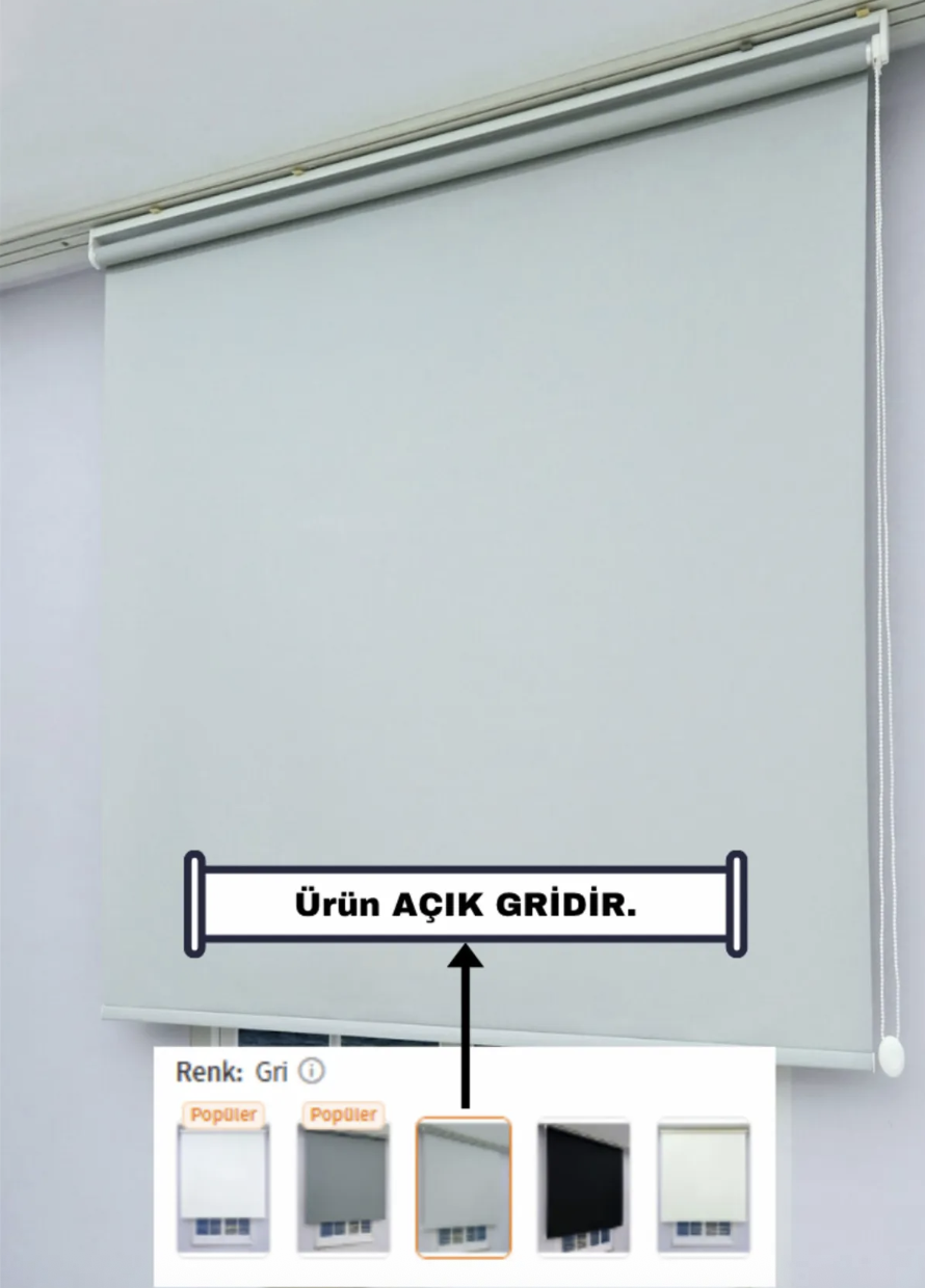 Düz Stor Perde - Açık Gri - Kalın Mat Kumaş (KETEN) - Alüminyum Kasa Ve Boru