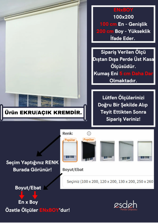 Ekru-açık Krem Düz Stor Perde - Kalın Mat Kumaş (KETEN) - Alüminyum Kasa Ve Boru - Etek Dilimsiz/düz