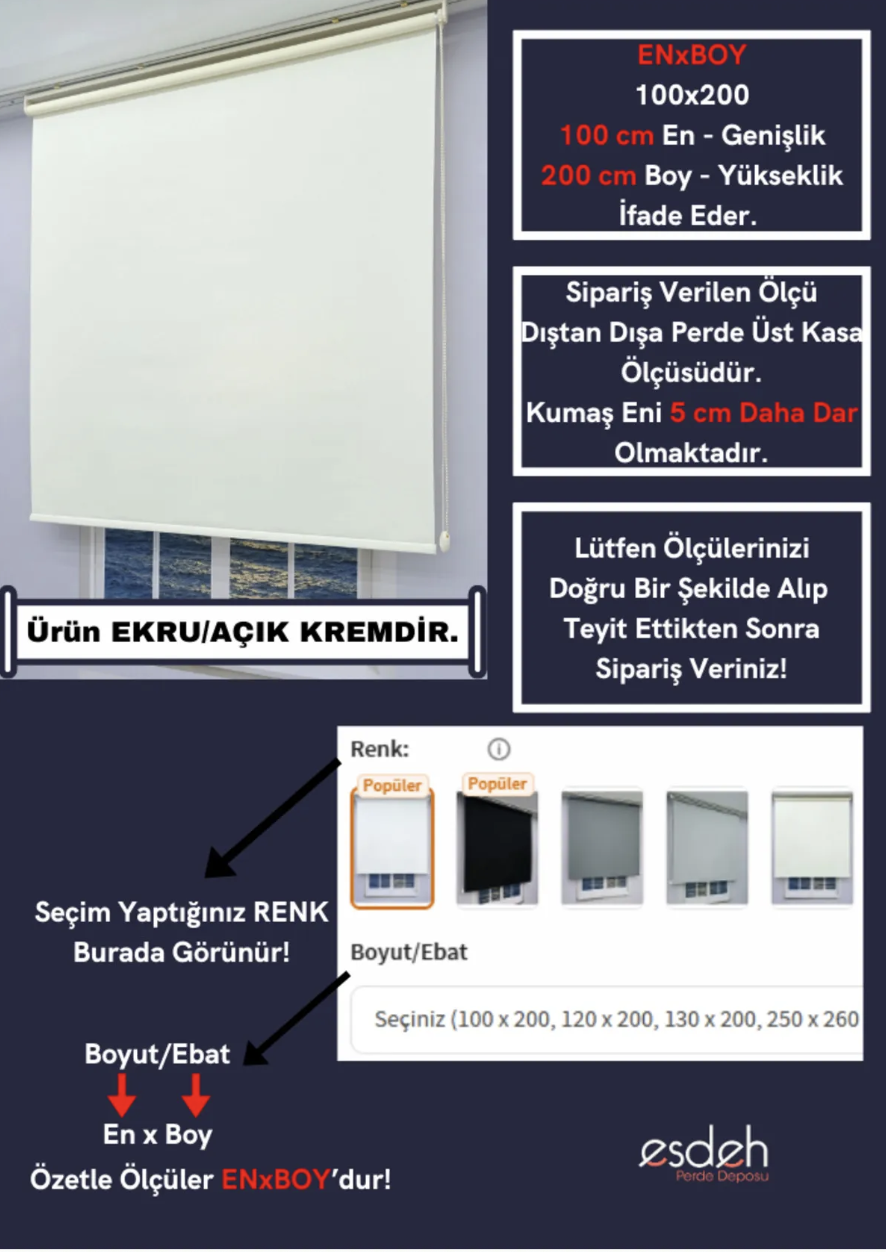 Ekru-açık Krem Düz Stor Perde - Kalın Mat Kumaş (KETEN) - Alüminyum Kasa Ve Boru - Etek Dilimsiz/düz